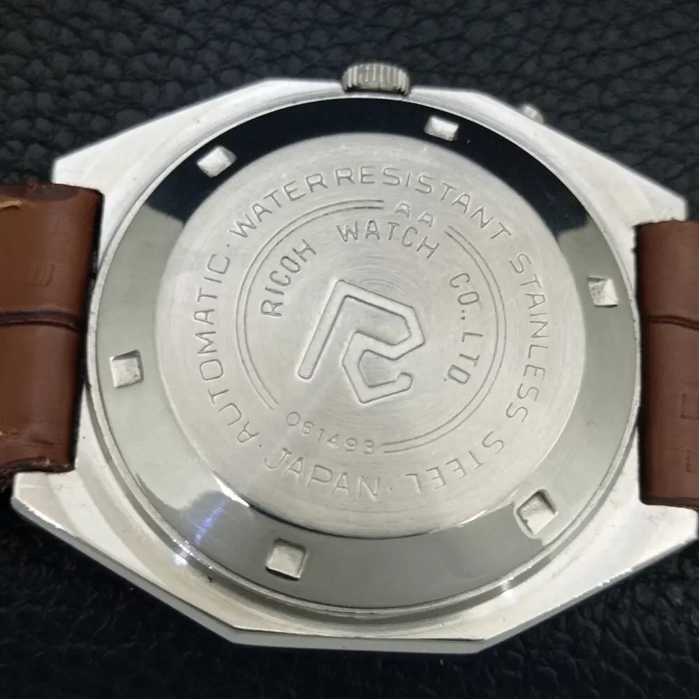 Vintage 1971 Ricoh Automatic Mens Silver Watch W/daydate & Gold accents